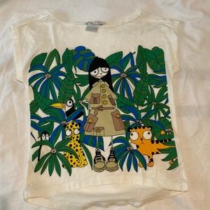 Little Marc Jacobs White Tee with Green, Blue, Yellow, Black Cartoon Print